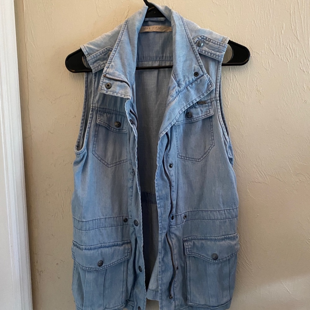 Long denim vest w pockets